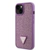 GUESS Rhinestones Triangle Metal Logo Kryt pro iPhone 15 Plus Purple