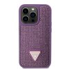 GUESS Rhinestones Triangle Metal Logo Kryt pro iPhone 15 Pro Purple
