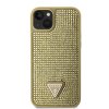 GUESS Rhinestones Triangle Metal Logo Kryt pro iPhone 15 Gold