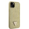 GUESS Rhinestones Triangle Metal Logo Kryt pro iPhone 15 Gold