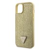 GUESS Rhinestones Triangle Metal Logo Kryt pro iPhone 15 Gold