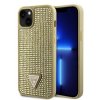 GUESS Rhinestones Triangle Metal Logo Kryt pro iPhone 15 Gold