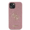 Guess PU Fixed Glitter 4G Metal Logo Zadní Kryt pro iPhone 13 Pink