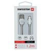 Nabíjecí a datový kabel - Swissten Textile - USB-A/USB-C - 1,2m - Stříbrná