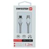 Nabíjecí a datový kabel - Swissten Textile - USB-C/USB-C - 1,2m - Stříbrný