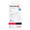 SWISSTEN SÍŤOVÝ ADAPTÉR GaN 1x USB-C 20W POWER DELIVERY BÍLÝ + DATOVÝ KABEL USB-C/USB-C 1,2 M BÍLÝ