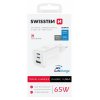 SWISSTEN SÍŤOVÝ ADAPTÉR GaN 2x USB-C 65W PD + 1x USB-A 18W QC BÍLÝ