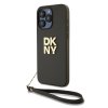 DKNY PU Leather Stack Logo Wrist Strap Zadní Kryt pro iPhone 14 Pro Max Green