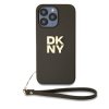 DKNY PU Leather Stack Logo Wrist Strap Zadní Kryt pro iPhone 14 Pro Max Green