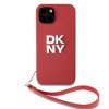 DKNY PU Leather Stack Logo Wrist Strap Zadní Kryt pro iPhone 13 Pink
