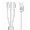 Nabíjecí kabel 3 v 1- Swissten textile - 1,2m -USB-A / USB-C / Micro-USB / Lightning MFi - stříbrný
