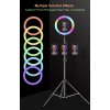 RGB LED kruhové selfie světlo se stativem a držákem na mobilní telefon MJ26, 26cm