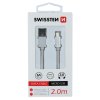Datový kabel - Swissten - Textile - USB-A na microUSB - 2M - Stříbrný