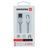 Datový kabel - Swissten - Textile - USB-A na microUSB - 2M - Stříbrný