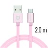 Datový kabel - Swissten - Textile - USB-A na microUSB - 2M - Růžový