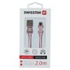 Datový kabel - Swissten - Textile - USB-A na microUSB - 2M - Růžový