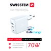 Adaptér - Swissten - 2x USB-C/USB-A - 70W - Bílý