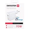 Adaptér - Swissten - 2x USB-C/USB-A - 70W - Bílý