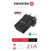 SWISSTEN SÍŤOVÝ ADAPTÉR 2x USB 10,5W pro UK zásuvku ČERNÝ