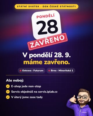 Těšíme se na Vás všechny zase v úterý 29.09.2026 a užijte si prodlouženého víkendu!👋 #iphonelab #cesko
