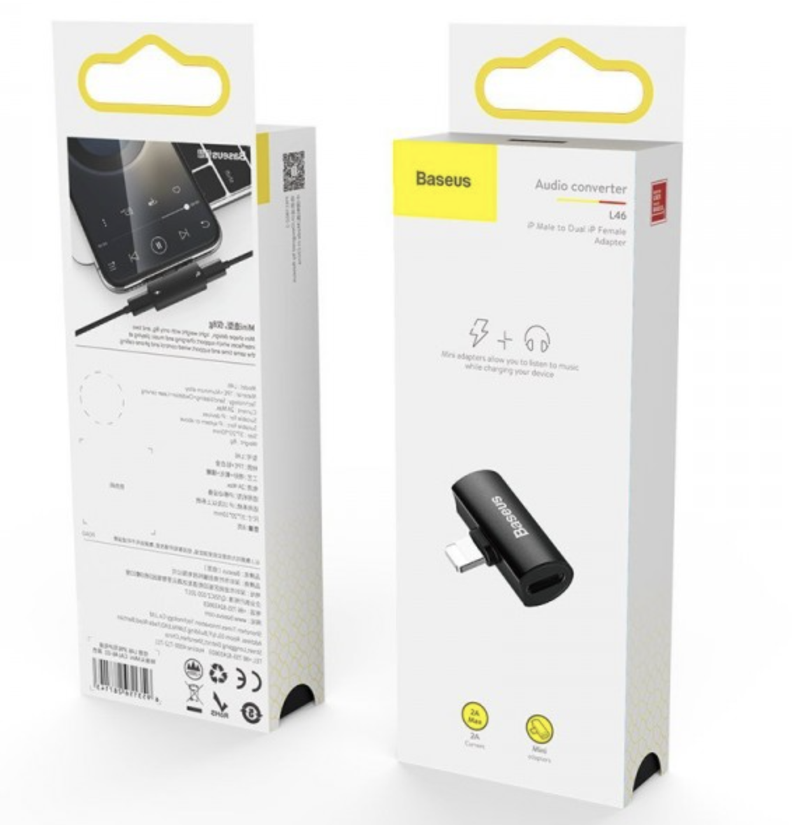 Redukce 2x Lightning (sluchátka + nabíjení) - Black - Baseus L46 (obrázek 5)