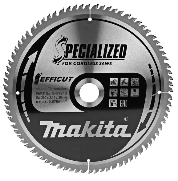 Makita TCT pilový kotouč Efficut 260mm x 30mm x 80T B-67240