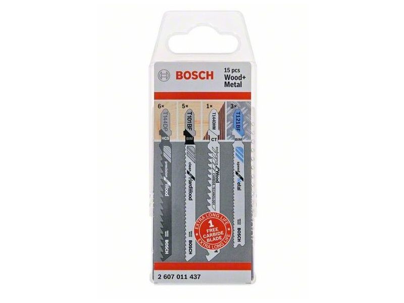 Bosch Wood+Metal 15-dílná sada pilových plátků na dřevo a kov do kmitací pily 2607011437