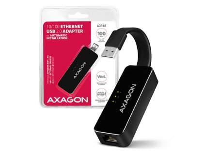 AXAGON ADE-XR, USB 2.0 - Fast Ethernet síťová karta, auto instal, černá