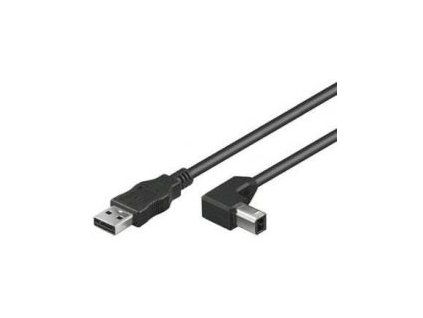 PremiumCord Kabel USB 2.0, A-B, 2m se zahnutým USB-B konektorem 90°