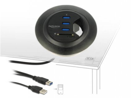 Delock Stolní Hub USB 3.0 3-portový + čtečka SD karet s 2 sloty