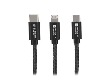 Natec vícekonektorový kabel 3v1 USB Micro + Lightning + USB-C, textilní opletení, 1m