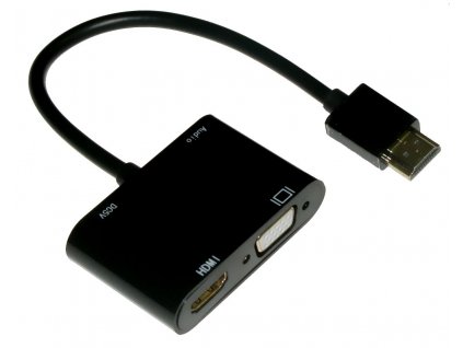 XtendLan Konvertor HDMI(M) na VGA a HDMI(F), VGA 1080p, HDMI 4k, s audio propojením (jack 3.5mm),napájení USB micro(B)