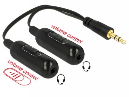 Delock audio rozbočovač stereo jack samec 3.5 mm 3 pin > 2 x stereo jack samice 3.5 mm 3 pin + Ovladače hlasitosti