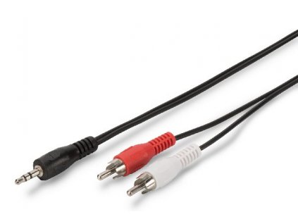 Digitus zvukový adaptérový Kabel, stereo 3,5 mm - 2x RCA 2,50 m, CCS, 2x0,10/10, stíněný, M/M, černý