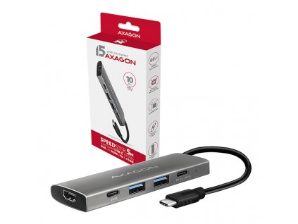 AXAGON HMC-5G2, USB 3.2 Gen 2 10 Gb/s hub, porty 2x USB-A, 2x USB-C, HDMI, PD 60W, kabel USB-C 13cm