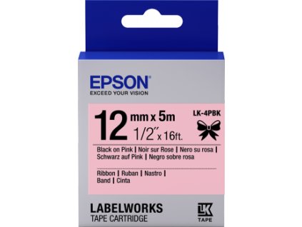 EPSON POKLADNÍ SYSTÉMY Epson zásobník se štítky – saténový pásek, LK-4HKK, černá/růžová, 12 mm (5 m) C53S654031