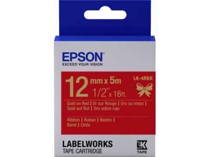 EPSON POKLADNÍ SYSTÉMY Epson zásobník se štítky – saténový pásek, LK-4HKK, zlatá/červená, 12 mm (5 m) C53S654033