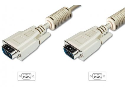 Digitus Připojovací kabel monitoru VGA, HD15 M/M, 10 m, 3Coax/7C, 2xferit, be