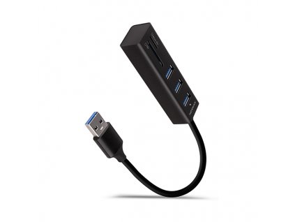 AXAGON HMA-CR3A, USB 3.2 Gen 1 hub, porty 3x USB-A + čtečka karet SD/microSD, kovový, kabel USB-A 20