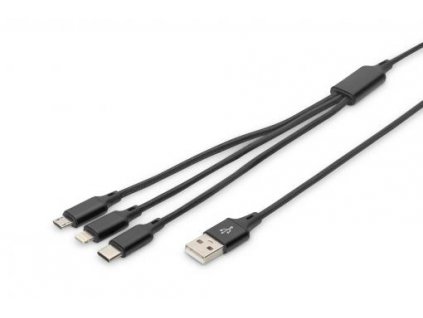 Digitus AK-300160-010-S USB nabíjecí , 3 v 1 , USB A - Lightning+micro B+Type-C, 1m