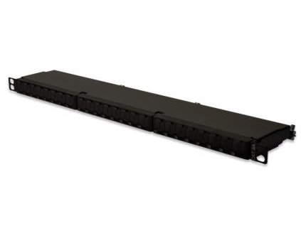 DIGITUS CAT 6A Patchovací panel třídy EA, stíněný, 0,5U 24 portů RJ45, vč. protiprachový kryt, 8P8C, černý