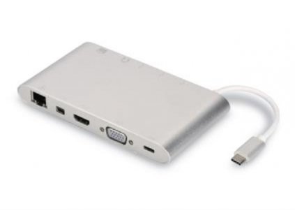 DIGITUS Univerzální dokovací stanice, USB-C, 11 portů 3x video, 1x USB-C, 3x USB3.0, RJ45, 2x čtečka karet