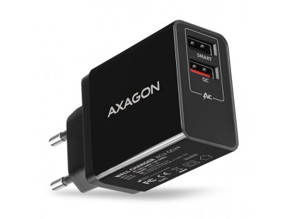 Pouzdro AXAGON ACU-QS24, QC & SMART nabíjačka do siete 24W, 2x port USB-A, QC3.0/AFC/FCP + 5V/1,2A ACU-QS24