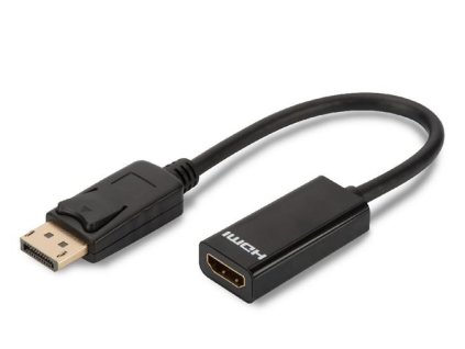 Digitus Adaptérový kabel DisplayPort, DP - HDMI typ A M / F, 0,15 m, s blokováním, kompatibilní s DP 1.1a, CE, bl