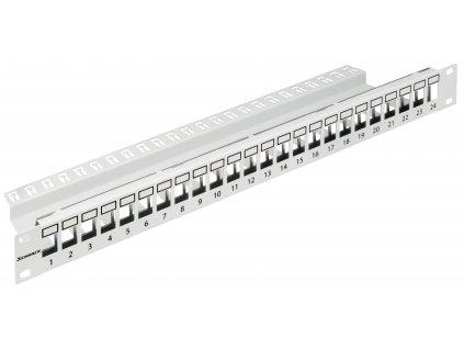 19'' patchpanel pro 24 modulu SFA/SFB, neosazený, 1U,RAL 7035