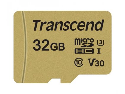 Transcend 32GB microSDHC 500S UHS-I U3 V30 (Class 10) MLC paměťová karta (s adaptérem), 95MB/s R, 55MB/s W