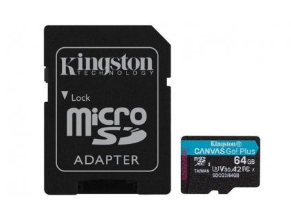 KINGSTON 64GB microSDHC Canvas Go! Plus 170R/100W U3 UHS-I V30 Card + SD Adapter