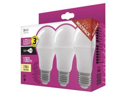 Emos LED žárovka Classic A60, 10,5W/75W E27, WW teplá bílá, 1060 lm, Classic, F, 3 PACK