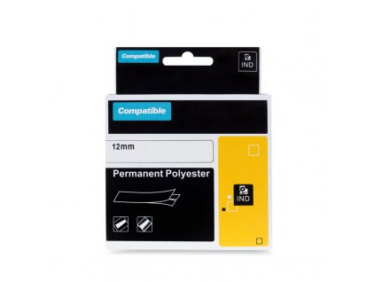 PRINTLINE kompatibilní páska s DYMO 18483, 12mm, 5.5m, černý tisk/bílý podklad, RHINO, polyesterová