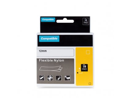 PRINTLINE kompatibilní páska s DYMO 18490, 12mm, 3.5m, černý tisk/žlutý podklad, RHINO, nylonová, flexibilní
